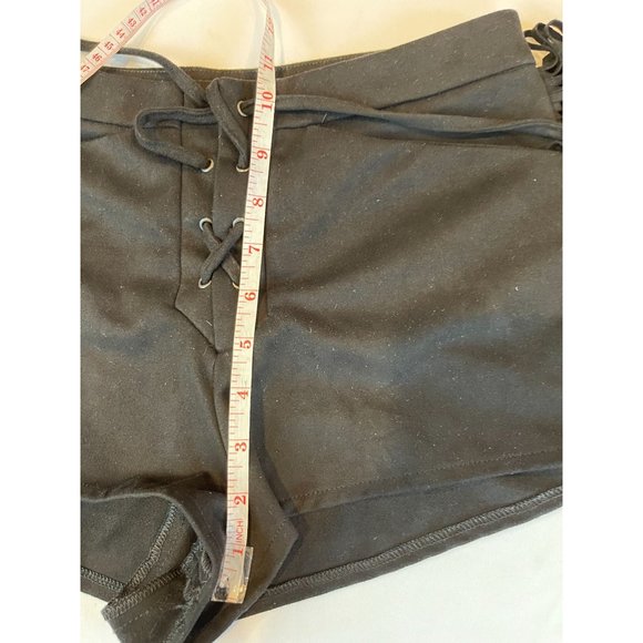 Zara Womens Fringe Shorts Mid Rise Front Lace Up Lightweight Black Size X Small - Picture 5 of 9